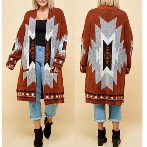 Plus Aztec Tribal Southwestern Cardigan Sweater